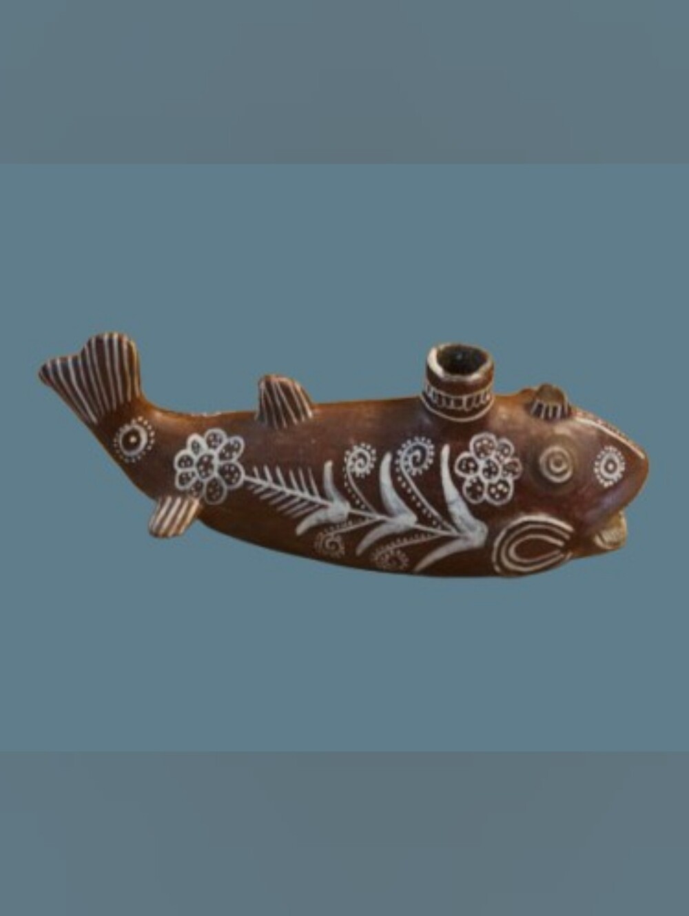 *Peruvian Art Vintage 1980s Fish/Whale Red Clay Hand Modeled Candle Holder